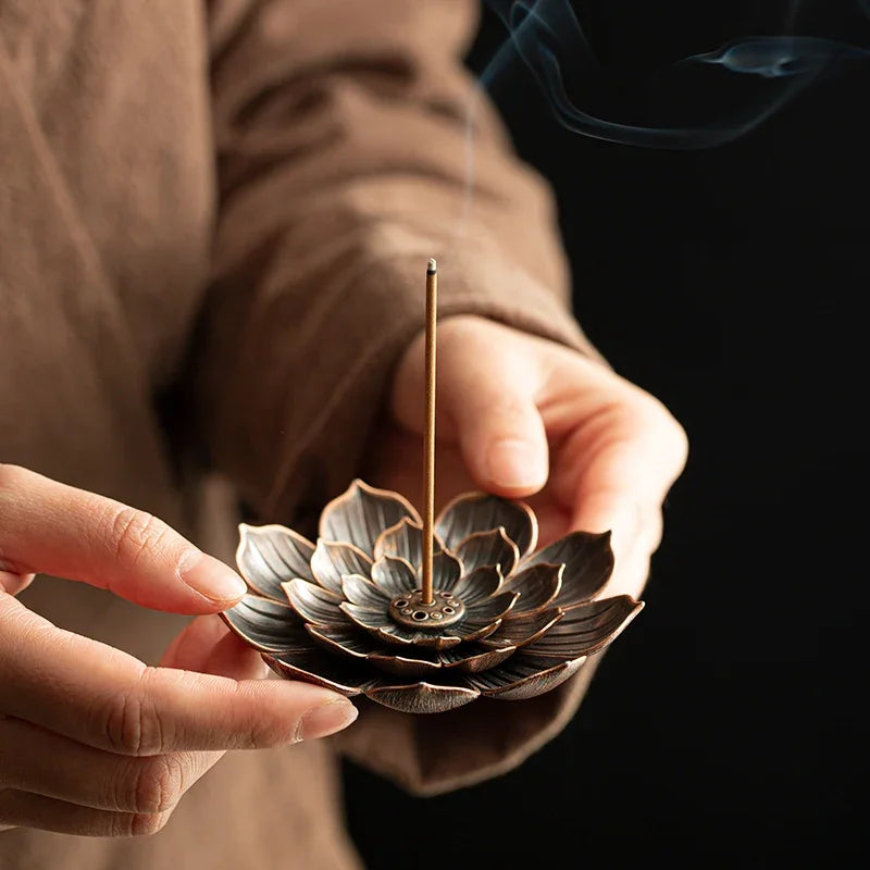 Alloy Incense Burner Stick Holder Buddhism Lotus Line Incense plate Sandalwood Coil Base Temples Yoga Studios Home Decoration Zpaxo