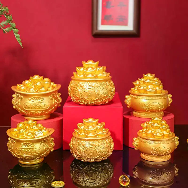 1Pcs Prosperity Sculpture Centerpiece Treasure Basin Statue For Office Shelf Desk Tabletop Art Craft Ornament Home Decorations Zpaxo