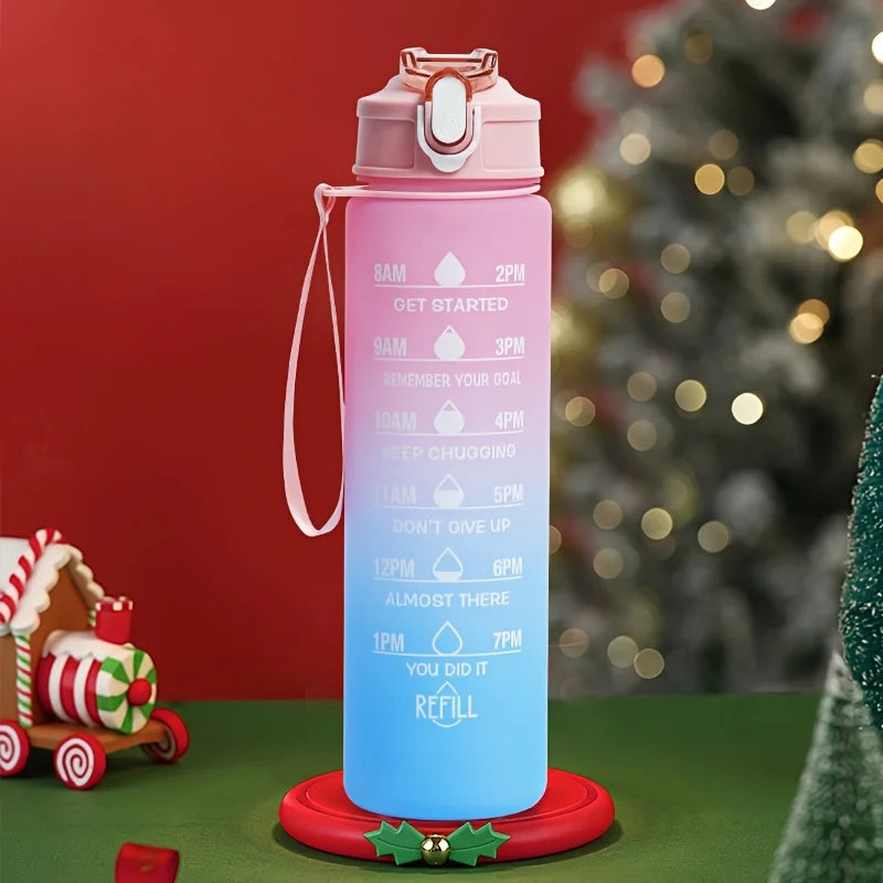 2l/900ml Water Bottle Liter Stay Hydrated Motivated Leakproof Plastic Sport Bottle Reminder Times Sports Outdoor Fitness Office Zpaxo 900ml-pink blue 2.0L