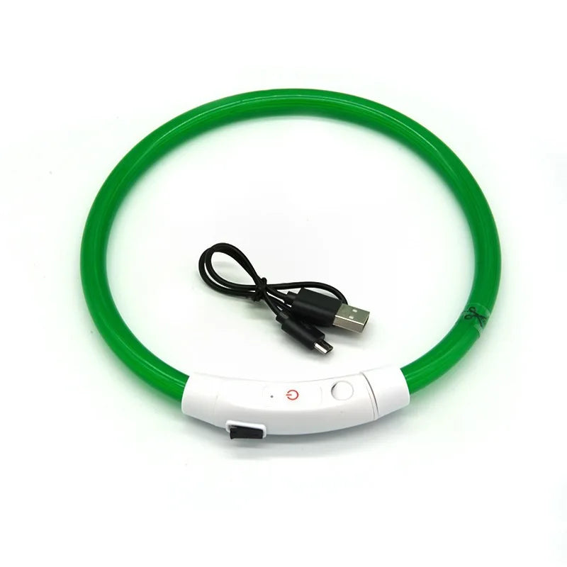 Pet Dog LED Light Collar Luminous Anti-lost USB Charging Necklace Zpaxo Green XS（old）