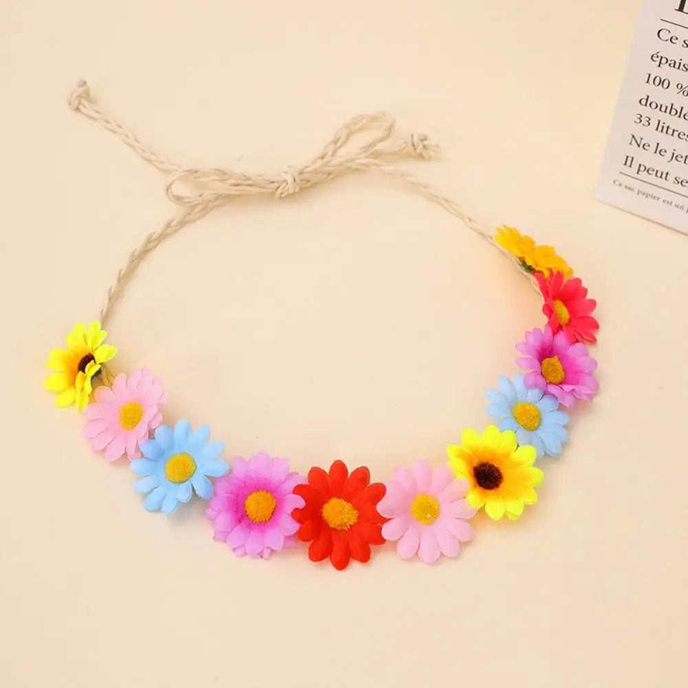 Bohemian Style Flower Headband Flower Decoration Braided Band Sunflower Hair Band Adjustable Rope Multicolor Sunflower Headband Zpaxo