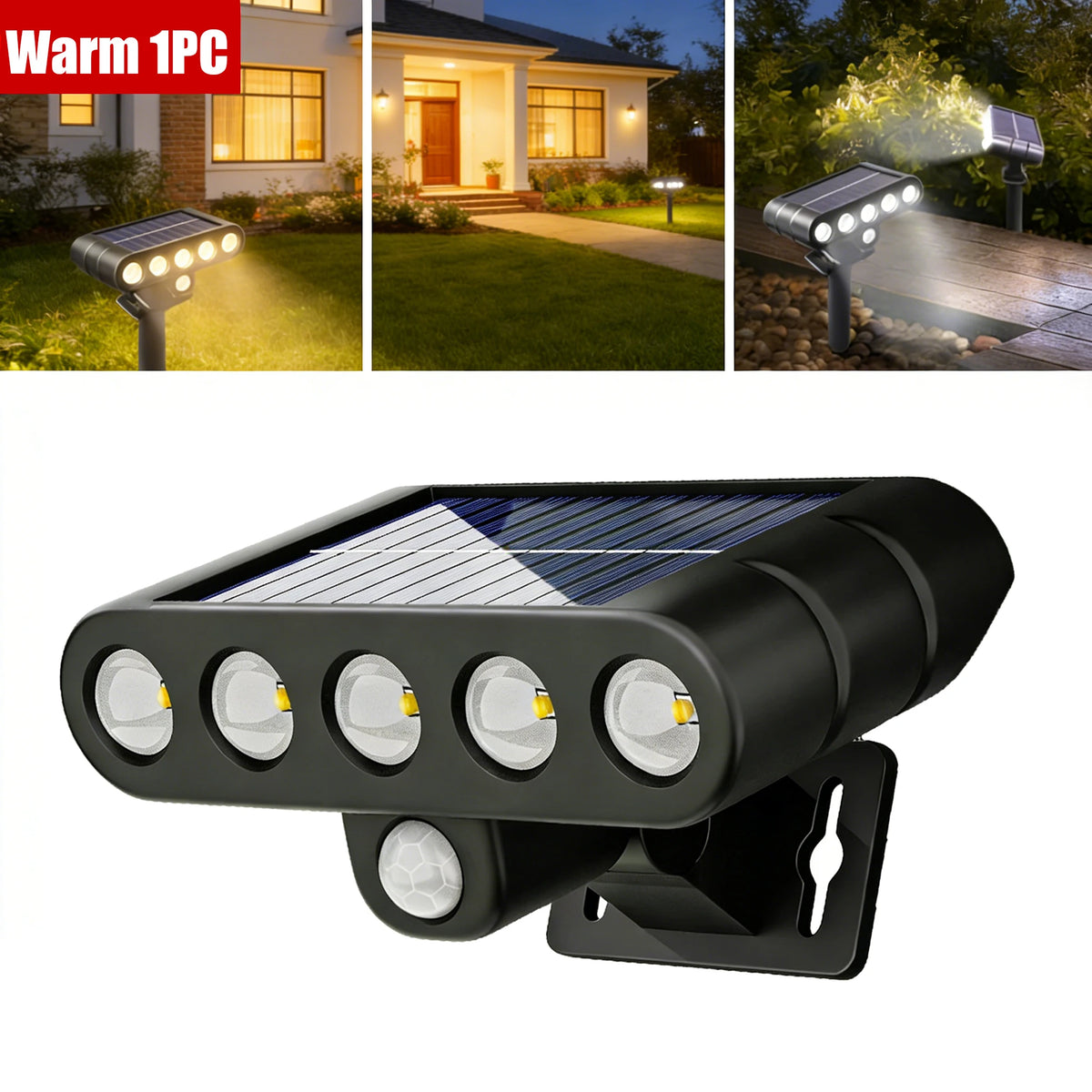 1 5LED Solar Wall Lawn Light Dual Use Outdoor Landscape Lamp IP65 Zpaxo Warm