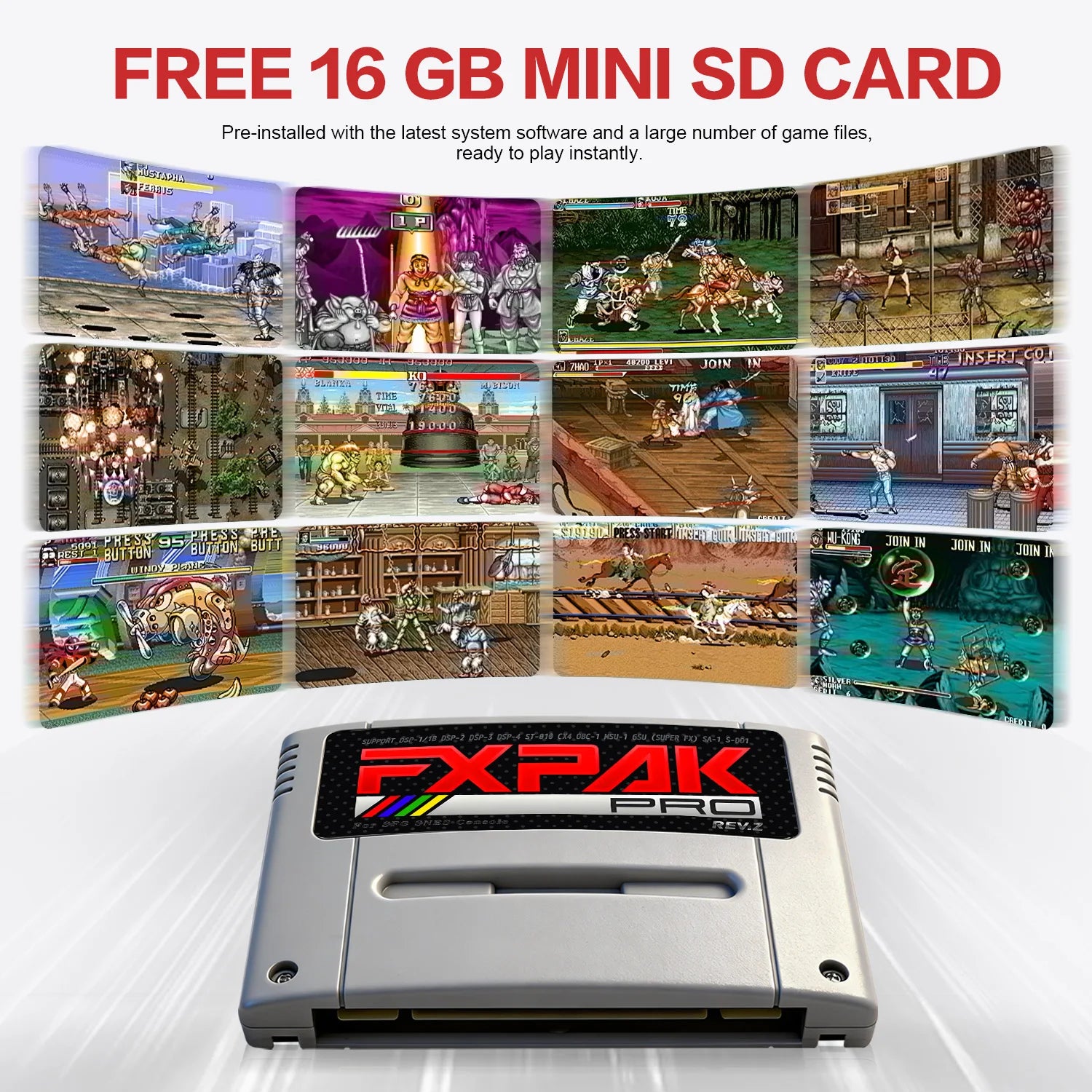 2026 Fxpak Pro Flash Card Game Cartridge 5200 Games in 1 for SNES SFC 16-bit Retro Game Console With 16G Card Real Time Clock Zpaxo