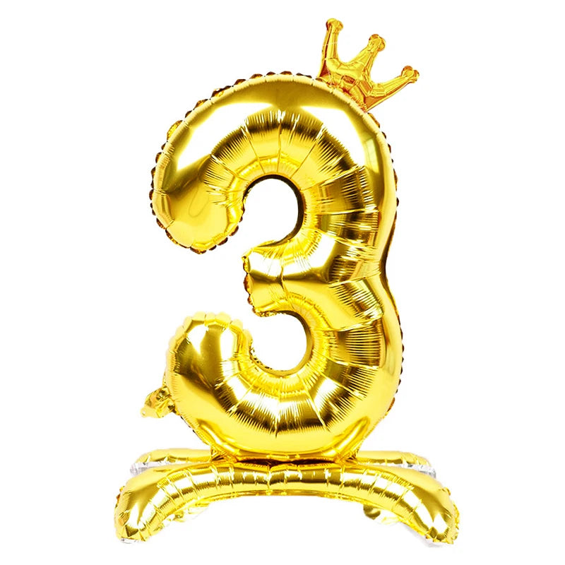Gold Number Stand Foil Balloons Crown Digital Figures Globos 0-9 Zpaxo gold 3 32inch