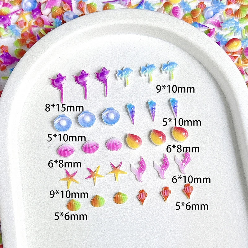 30PCS 3D Ocean Series Resin Nail Charms Summer Nail Rhinestones Creative Starfish Shell Nail Art Decorations for DIY Manicure Zpaxo