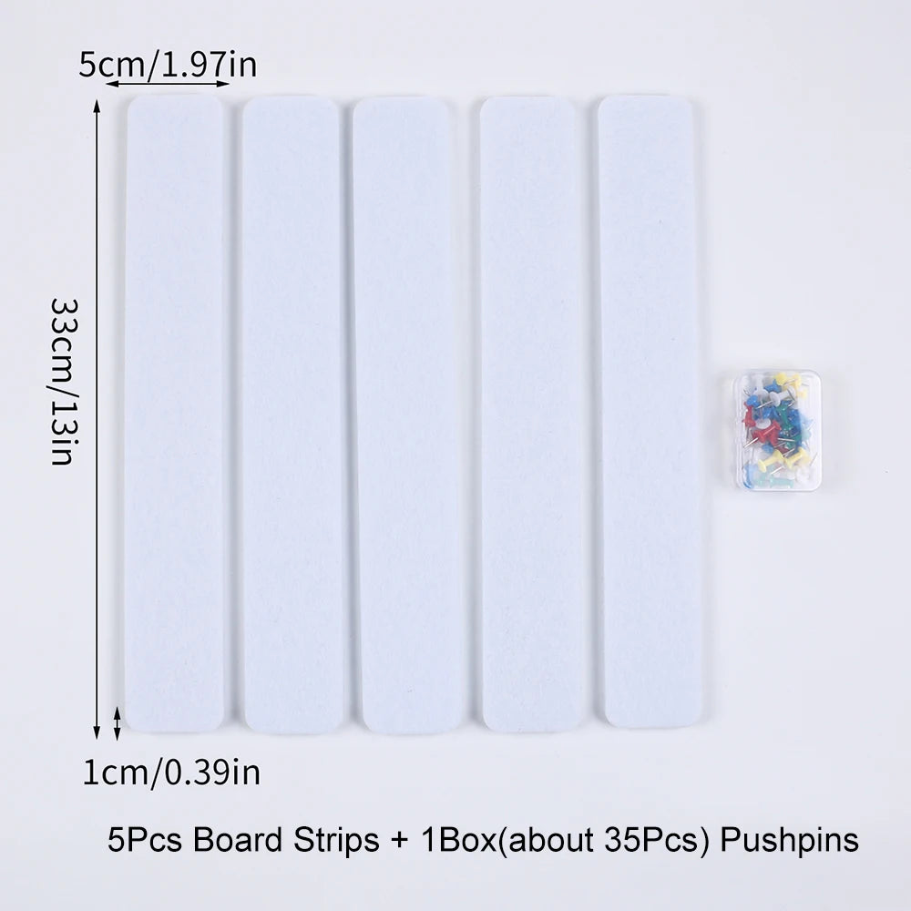 5Pcs Cork Board Bulletin Board Strips with Pushpin Self-Adhesive Felt Pin Boards for Home Office Wall Decor Zpaxo 5Pcs White