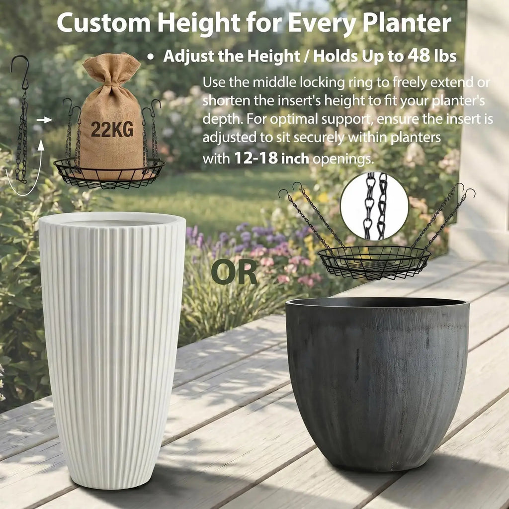 Adjustable Planter Insert with Hooks 2 Pieces Heavy Duty Metal Adjustable Flower Pot Filler Riser for Indoor Outdoor Home Office Zpaxo