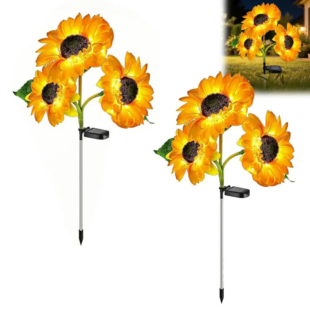 3 Heads LED Solar Simulation Sunflower Light Garden Yard Lawn Night Lights Landscape Lamp Home Decoration Christmas Flower Light Zpaxo A 1PC