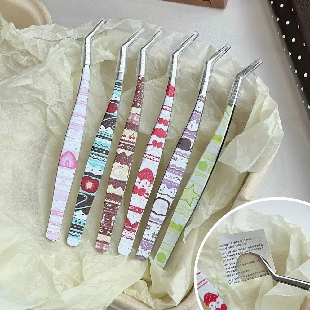 Stainless Steel Curved Stickers Tweezers High Precision Cartoon Lashes Extension Tweezer Anti-static Eyelash Curler Zpaxo