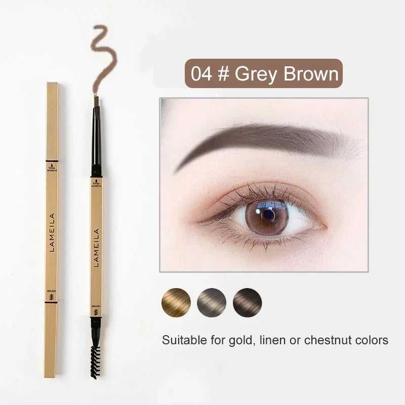 2 in 1 Deluxe Golden Strip Eyebrow Pencil 5 Colors Dual-Ended Long-Lasting Waterproof Precise Application Delicate Eye Makeup Zpaxo 04 Grey Brown