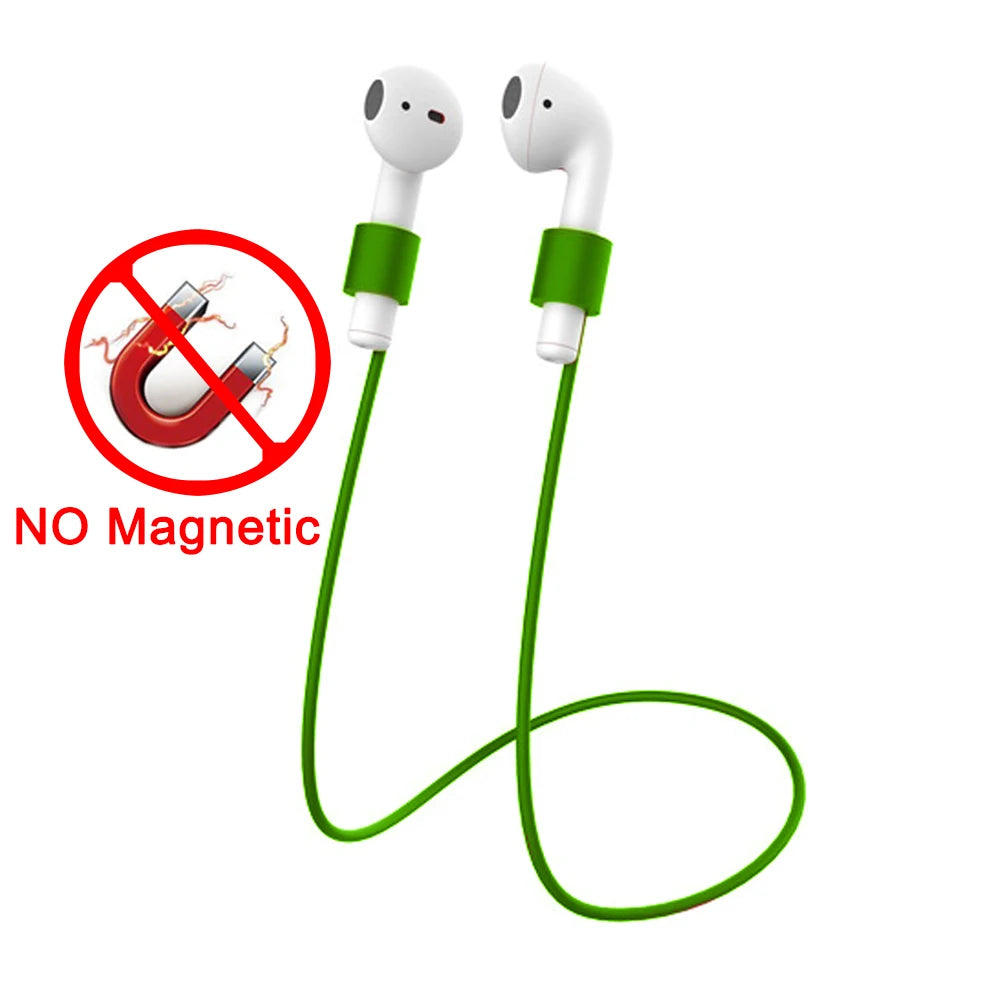 Silicone Bluetooth Headphone Neck Strap For AirPods Pro 1 2 Wireless Earphones Magnetic Silicone String For Running Gym Cycling Zpaxo A-Green