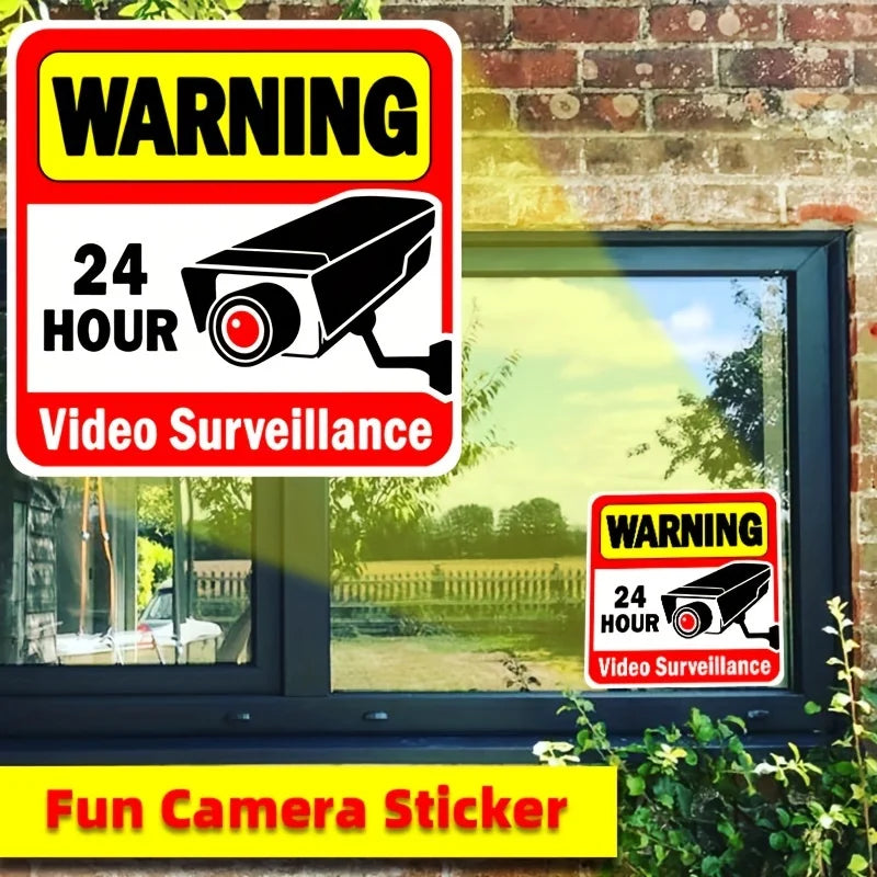 2PCS Warning Stickers 24 HOUR VIDEO Surveillance Security Camera Alarm Sticker CCTV Video Warning Tape Home Store School etc. Zpaxo