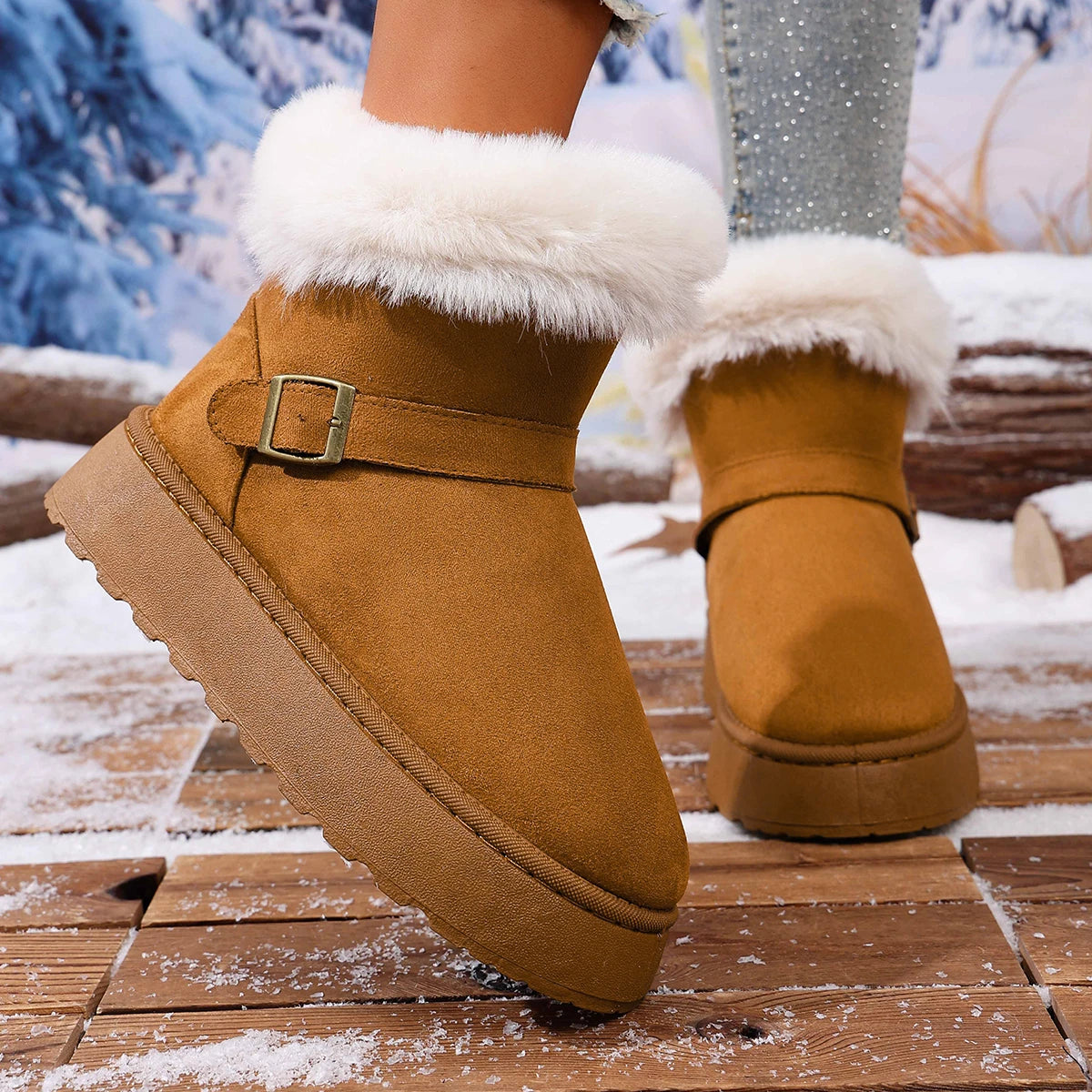 Women Ankle Boots 2025 New Comfortable Luxury Flat Snow Boots Women Winter Outdoor Thickened Fluff Women Shoes Zapatos De Mujer Zpaxo Camel 36