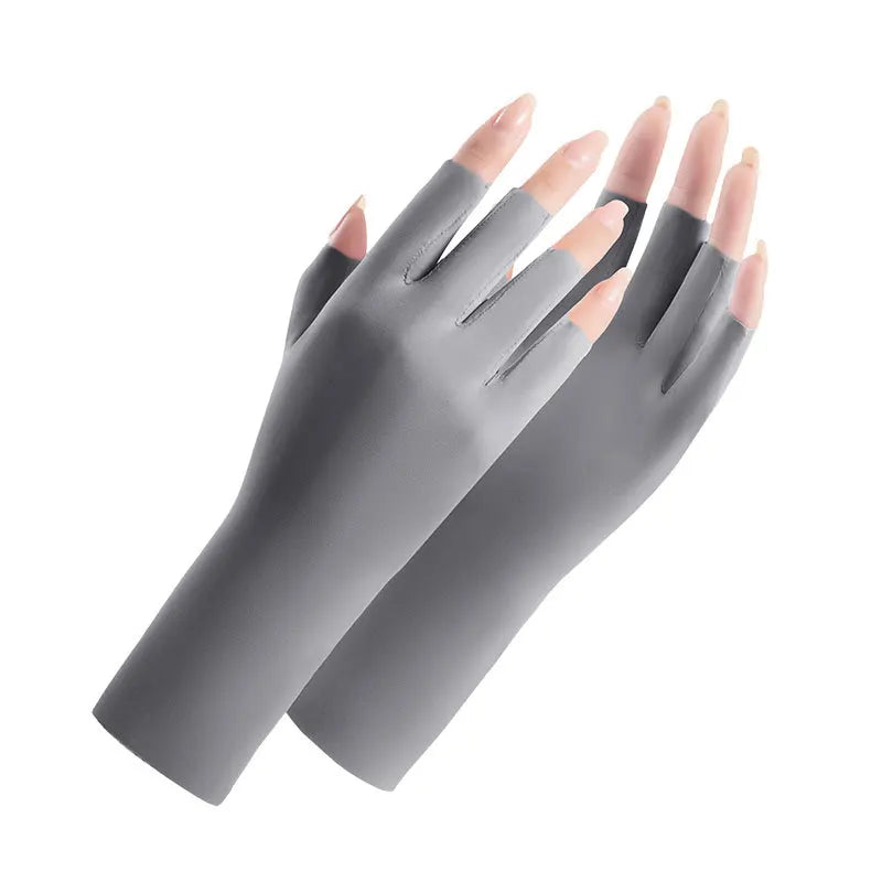 Summer sun protection gloves for women UV resistant thin nail art outdoor cycling breathable ice silk sun protection gloves Zpaxo Dark gray gloves