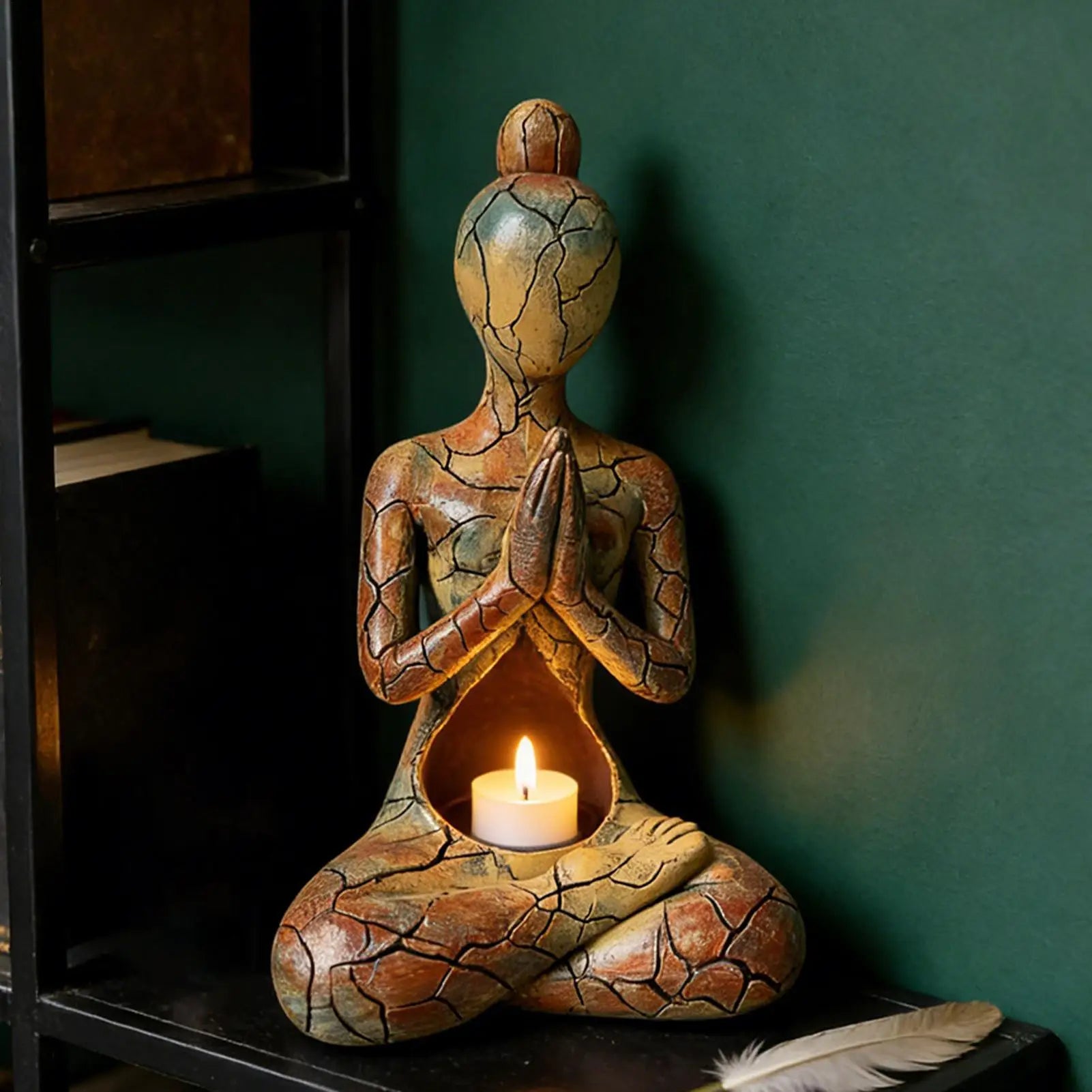 Meditation Statue Zen Candle Holder Resin Yoga Sculpture Tabletop