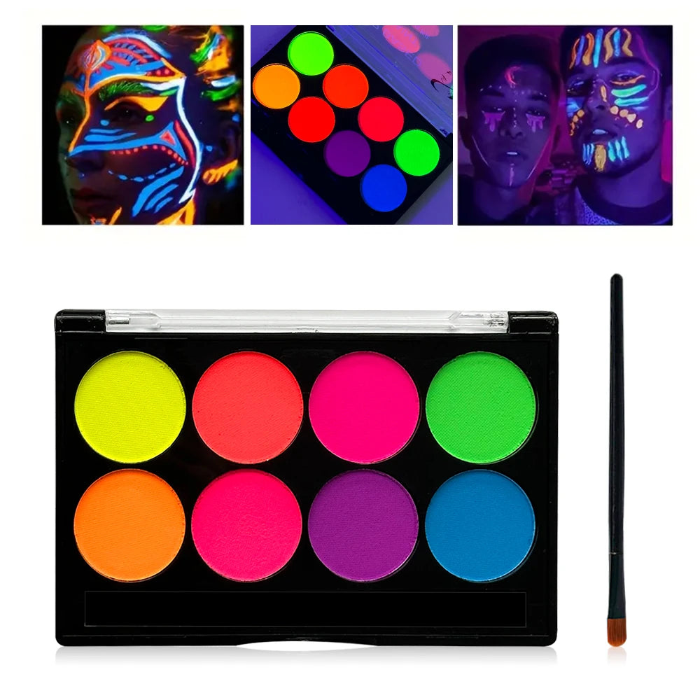 8 Colors Body Painting Palette Tattoo Art UV Glow Dark Makeup Zpaxo