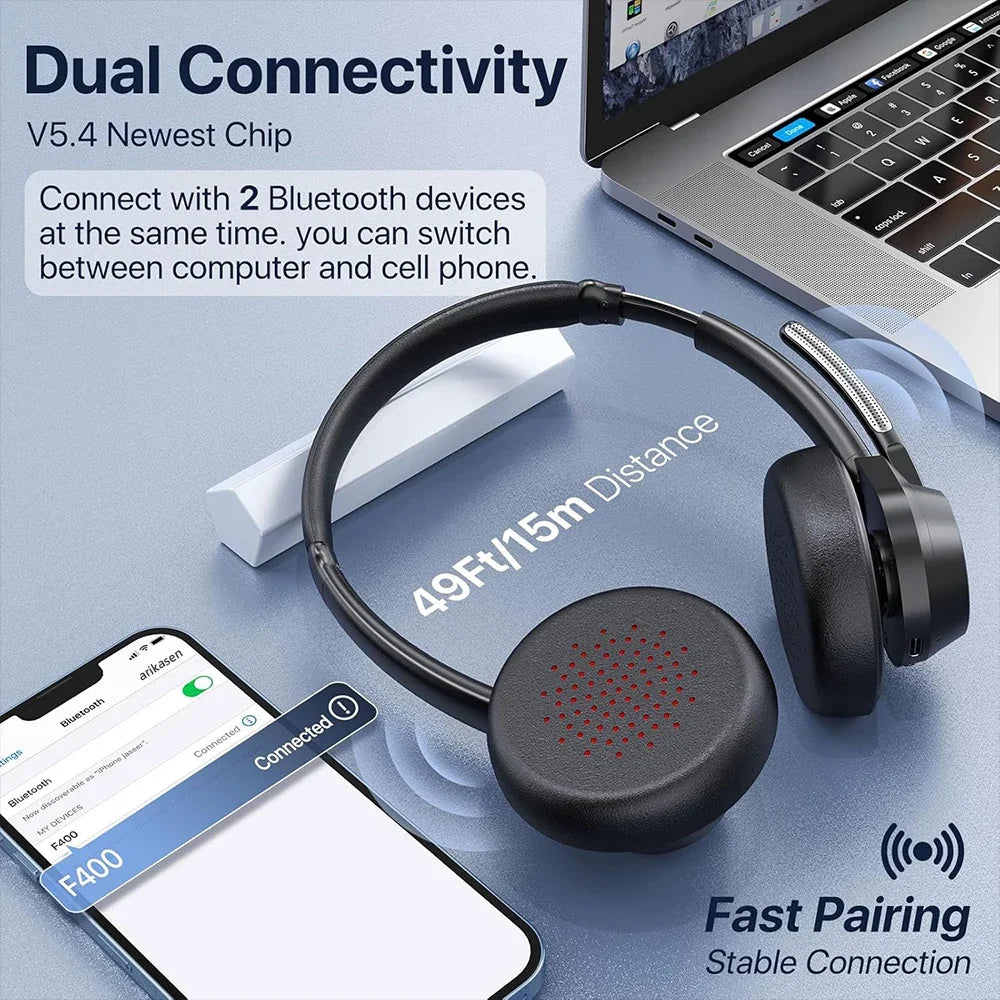 Bluetooth Headset Wireless V5 4 Headphones Microphone Noise Canceling