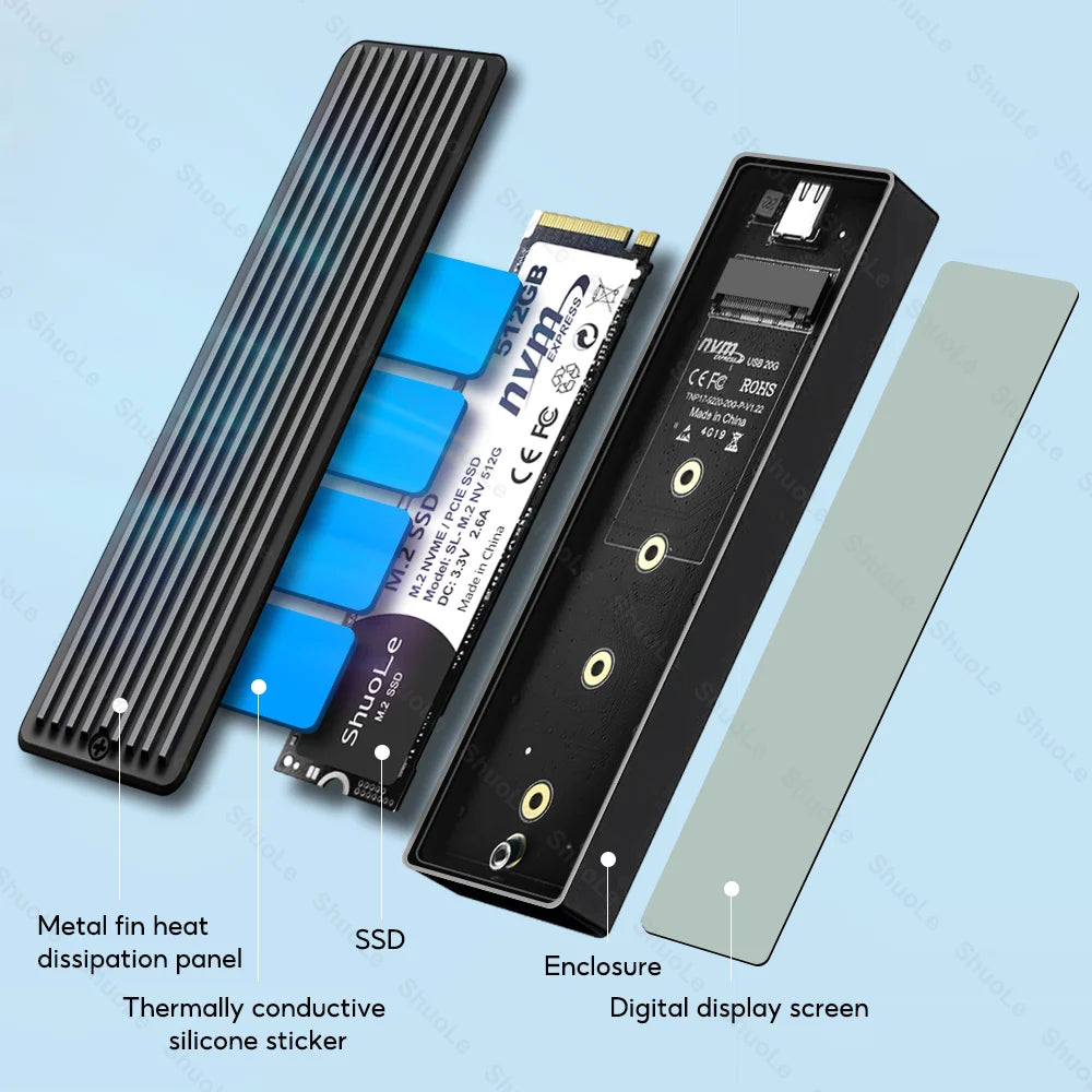 M.2 NVMe SSD Enclosure Visual Smart SSD Case USB 3.2 Gen 2 10Gbps NVMe PCI-E Zpaxo