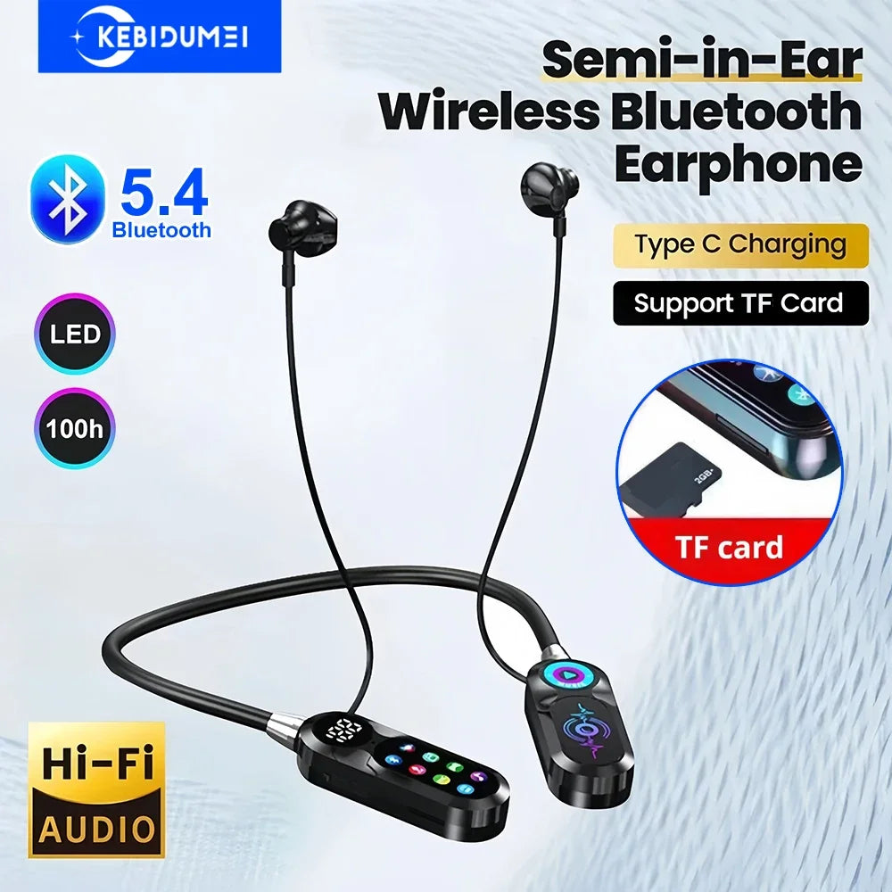 HD Screen Bluetooth 5 4 Headphones Neckband Earphones TWS Wireless