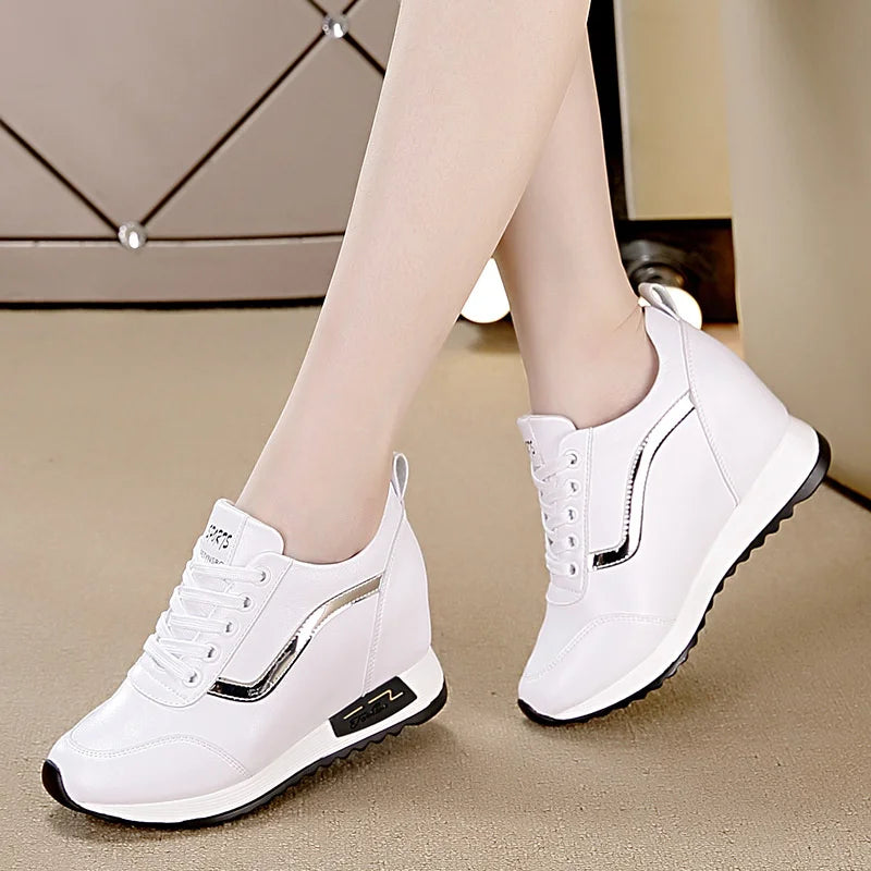 CINESSD Microfiber Women Casual Shoes Platform Wedge Fashion Sneakers Zpaxo WHITE 35(Foot 22.5cm) CN