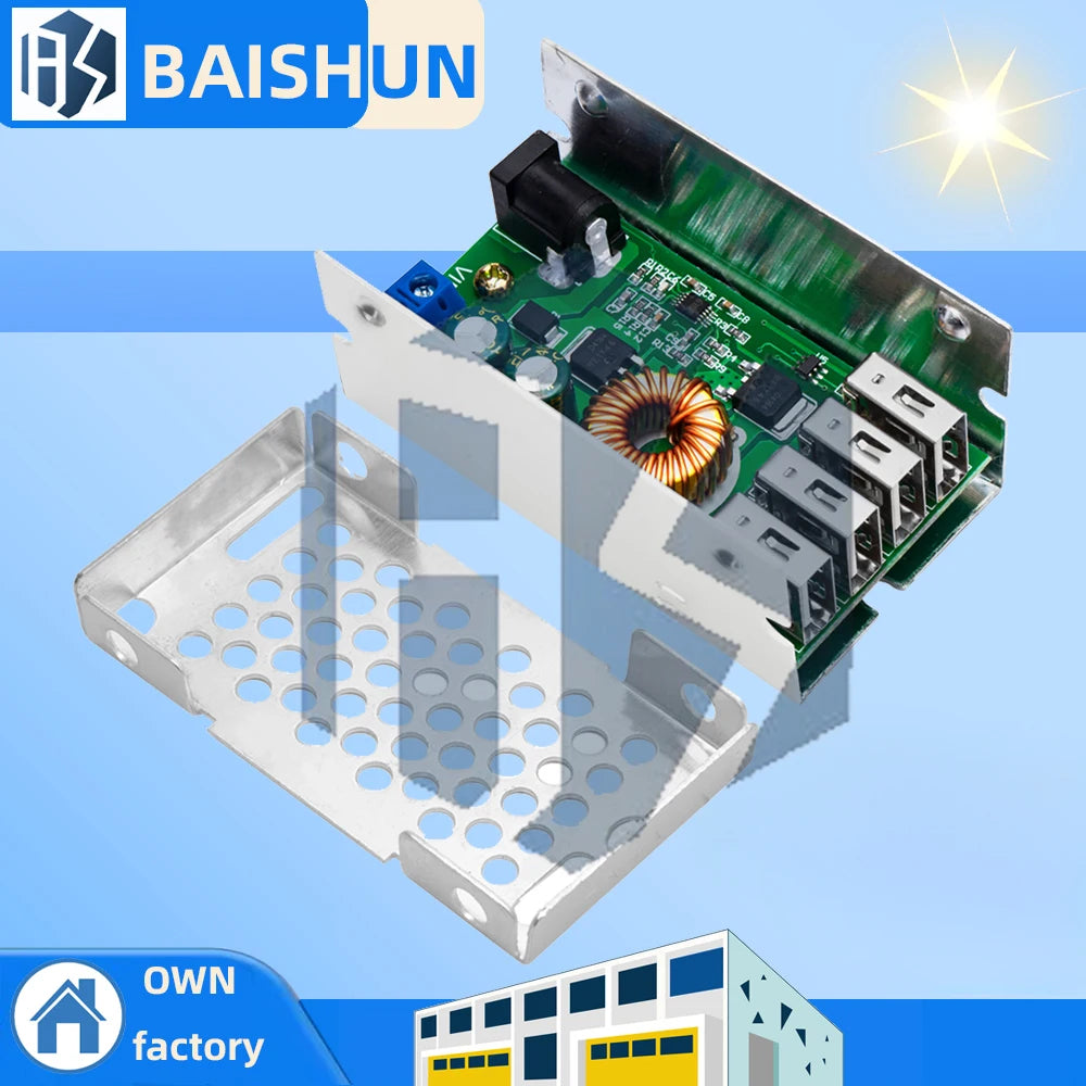 Aluminum Housing 9‑36V Input 5V 5A 4‑Port USB Step‑Down DC‑DC Buck Converter Power Module Zpaxo