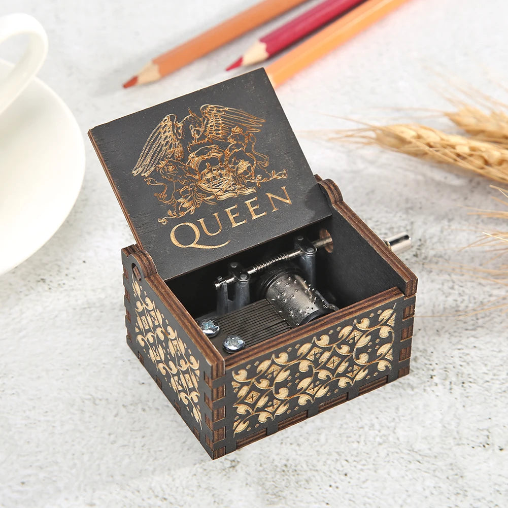 Wooden Carved Music Box Hand Cranked Music Box with Melody Christmas Birthday Gift Beautiful Carved Musical Gadget for Mum Dad Zpaxo