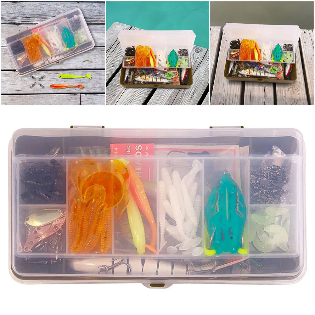 Fishing Lures Soft Hard Bait Hooks Swivels Tackle Box Bass Pike Crank