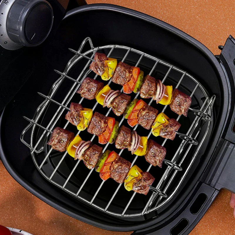 Stainless Steel Double Layer Grill Rack With 4 Roast Meat Picks Steam Rack Air Fryer Rack Air Electric Fryer Accessories Zpaxo