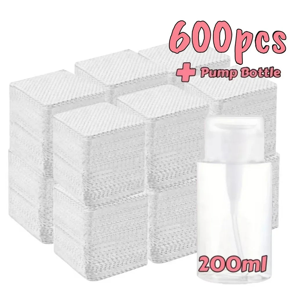 20-600pcs Lint-Free Nail Wipes Gel Cleansing Tissues Aluminum-Free Nail Polish Remover Pads for Nail Beauty Cleaning Care Tool Zpaxo W600pcs 200ml bottle