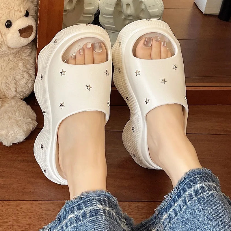 Summer Women's Platform Fish Mouth Open Toe Slippers Women Star Zpaxo