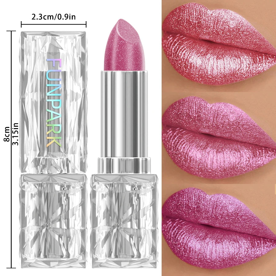 Metallic Glitter Lipstick 3 Waterproof Lip Balm Red Long Last Tint