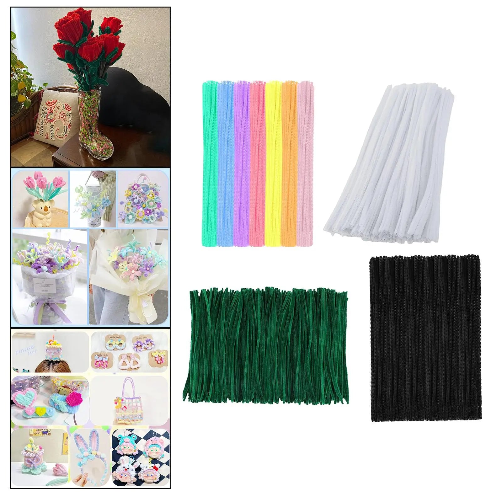 100Pcs Plush Chenille Stems 6mm x 12inch Flexible Pipe Cleaners Kids Educational Toy for Art Projects Decorations DIY Crafts Zpaxo