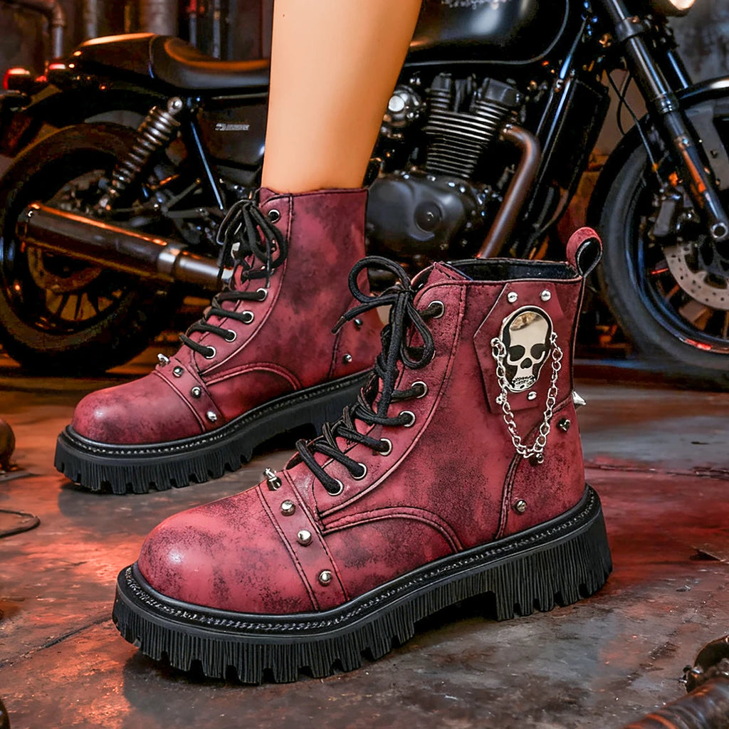 Women Punk Ankle Boots 2025 Metal Decoration Shoes Platform Casual Outdoor Shoes Women Buckle Designer Motorcycle Boots Women Zpaxo