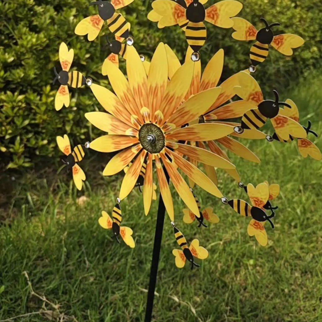 Wind Spinners Outdoor Bee Sunflower Motion Art Sculpture Decor Yard