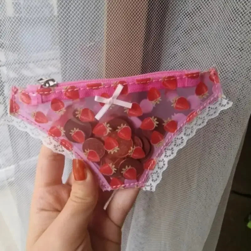 Cute Lace Coin Purse PVC Panties-Shaped Mini Storage Bag With Zipper Strawberry Makeup Bag Great Party Gift Birthday Present Zpaxo