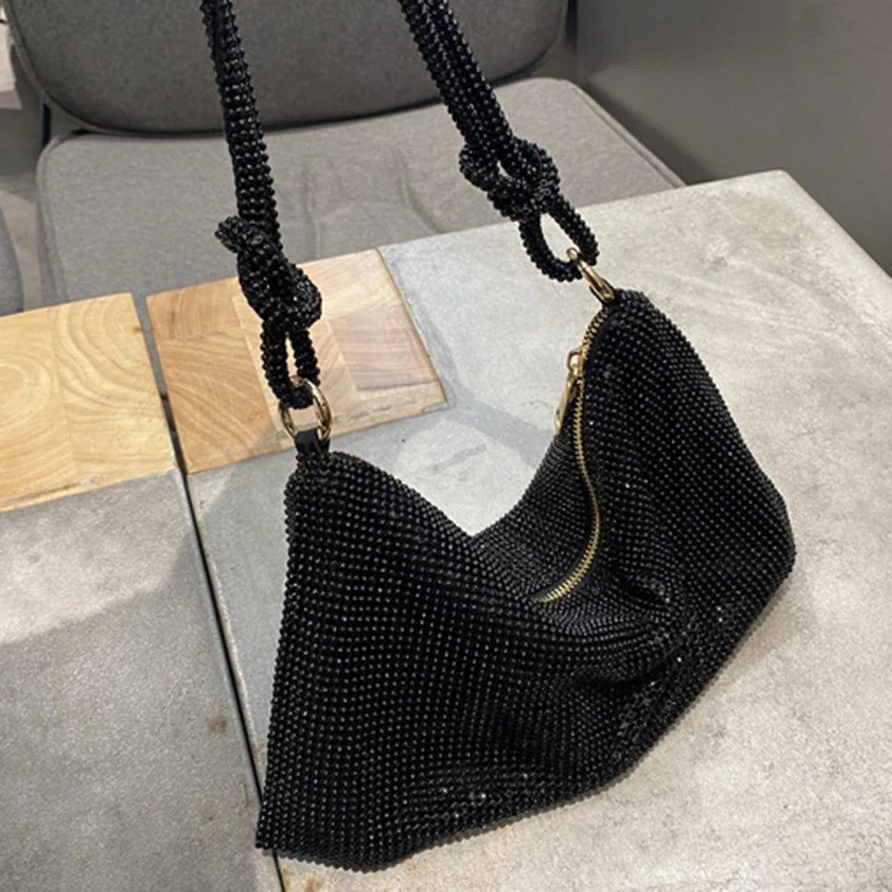 Luxury Designer Hobo Shoulder Bag Handmade Shining Rhinestones