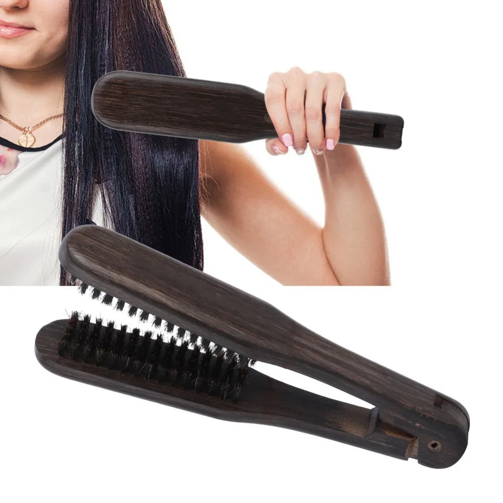 Wooden Handle Double Brushes Hair Straightening Comb Soft Universal Zpaxo