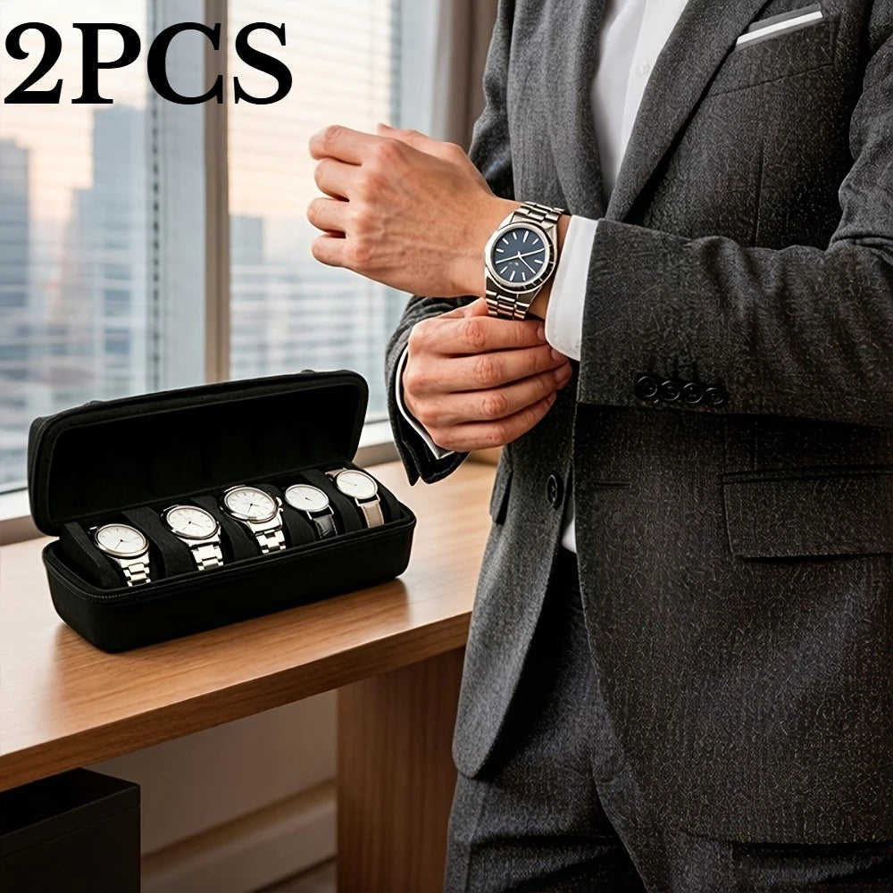 5-Watch Travel Case Luxurious Velvet Lining Foam Insert Safely Stores