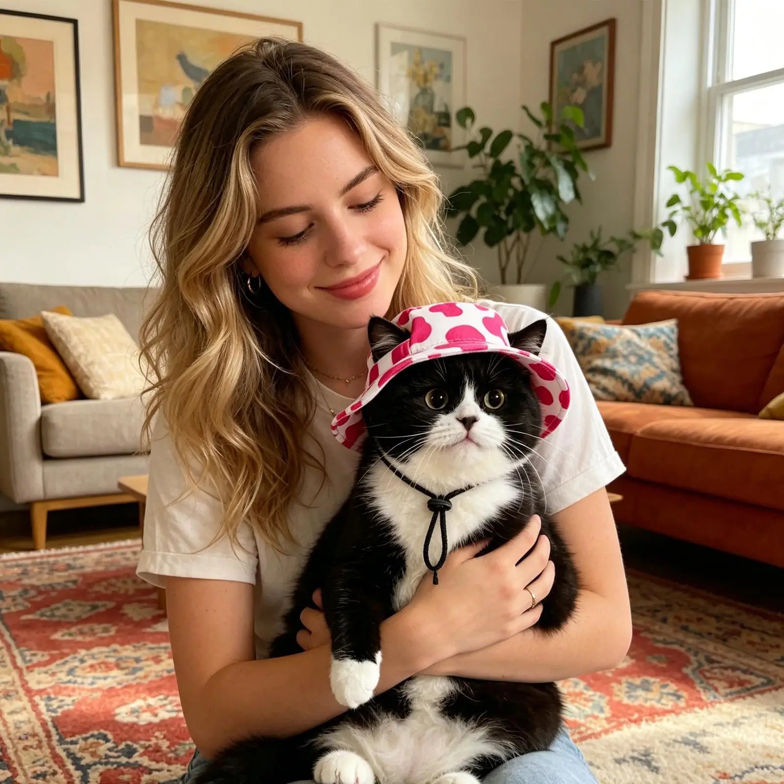 Pet Sun Hat Breathable Bucket Caps Ear Holes Design Adjustable Cat