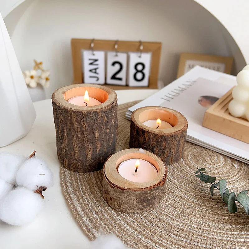 Wooden Candlesticks Succulent Plant Pots Trays Candle Holders Office