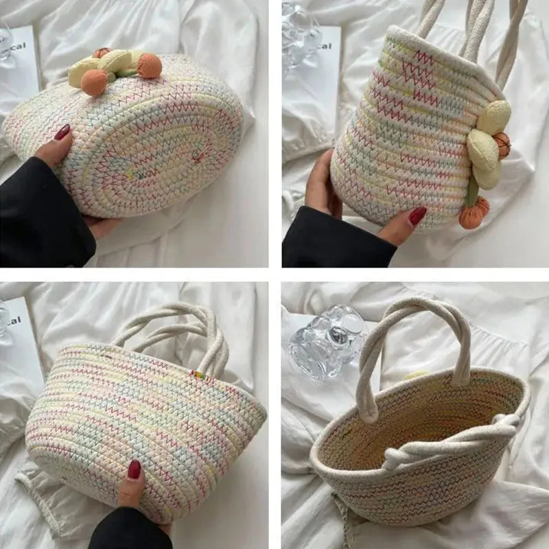 Wickerwork Tote Bag Women Hand Niche Design Casual Woven Rope Handbag Zpaxo random colro