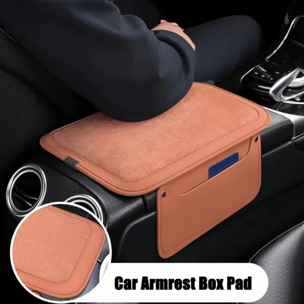 PU Leather Center Console Armrest Cushion Thicken Side Extension Pockets Car Elbow Support Pad Phone Slot Non-slip Zpaxo