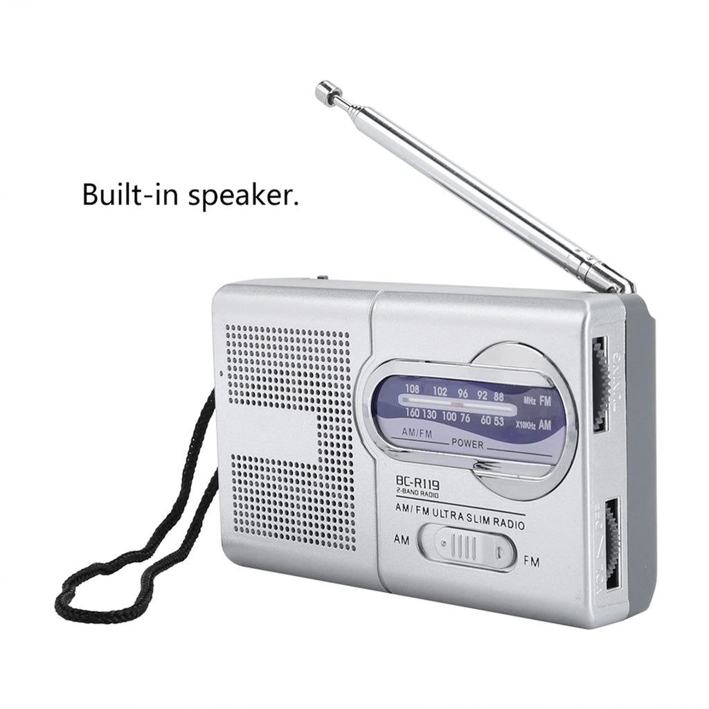 Multifunction Mini Pocket Am FM BCR119 Radio Speaker Receiver