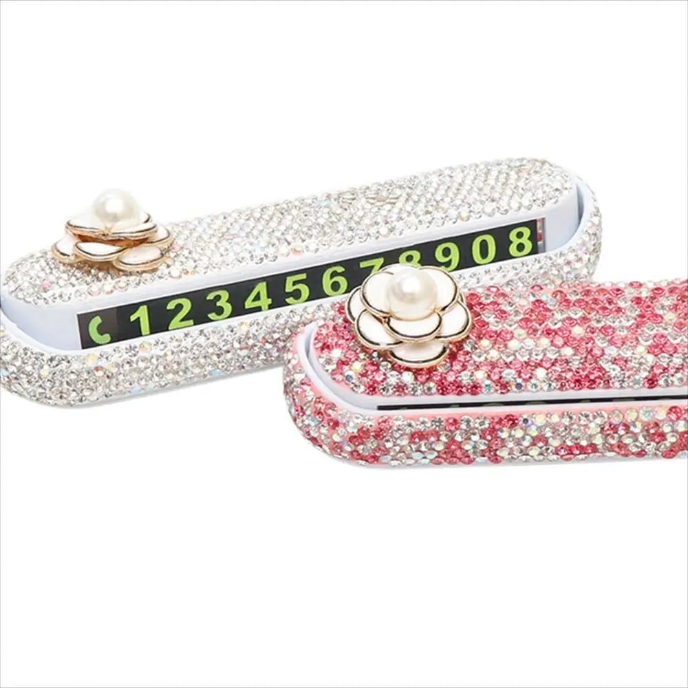 Diamond Car Temporary Parking Sign Rhinestone Phone Number Hidden Zpaxo