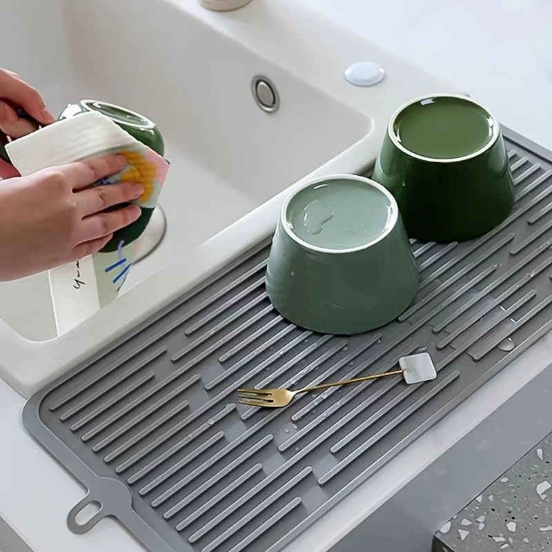 Silicone Roll-up Dish Drying Mat Non-slip Easy Clean Hanging Hole