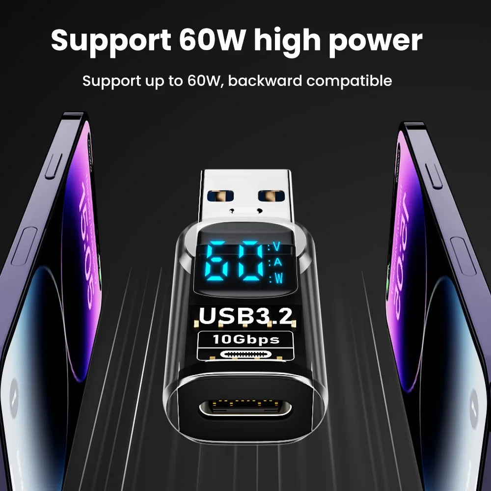 USB C Adapter 60W PD Fast Charging 10Gbps Data Transfer LED Digital Zpaxo