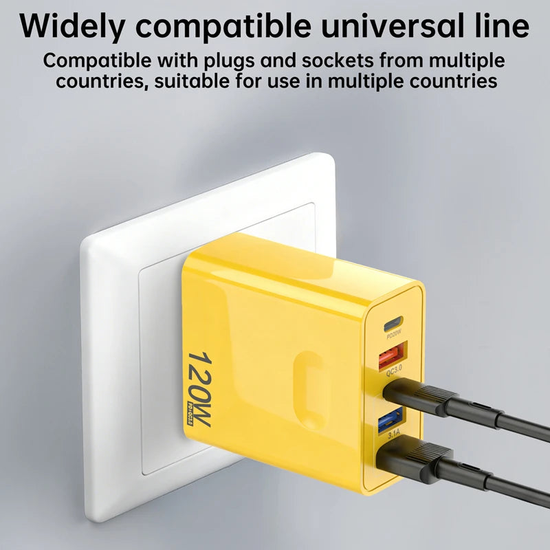 120W 5 Port USB Type C Charger Fast Charging Data Cable USB Phone Charger Adapter for Samsung iPhone Xiaomi Huawei Wall Charger Zpaxo
