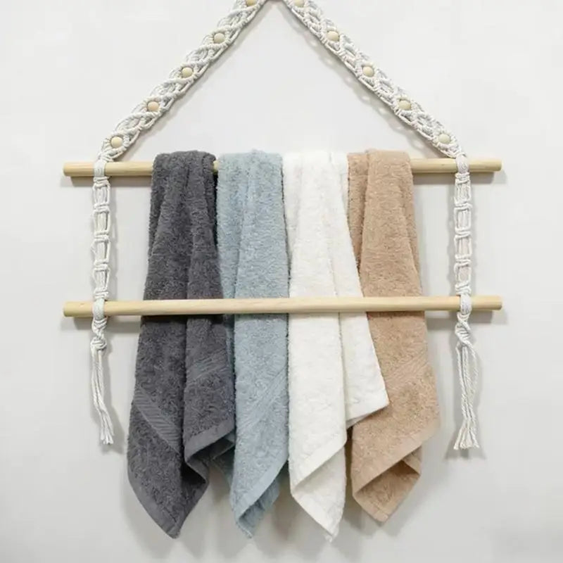 Handmade Woven Tapestry Towel Rack Wall Hanging Organizer Bohemian Zpaxo