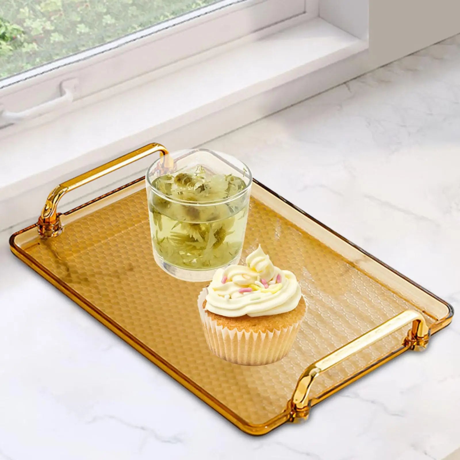 Rectangular Serving Tray with Handles – Vanity & Kitchen Platter Serving Tray Zpaxo amber medium