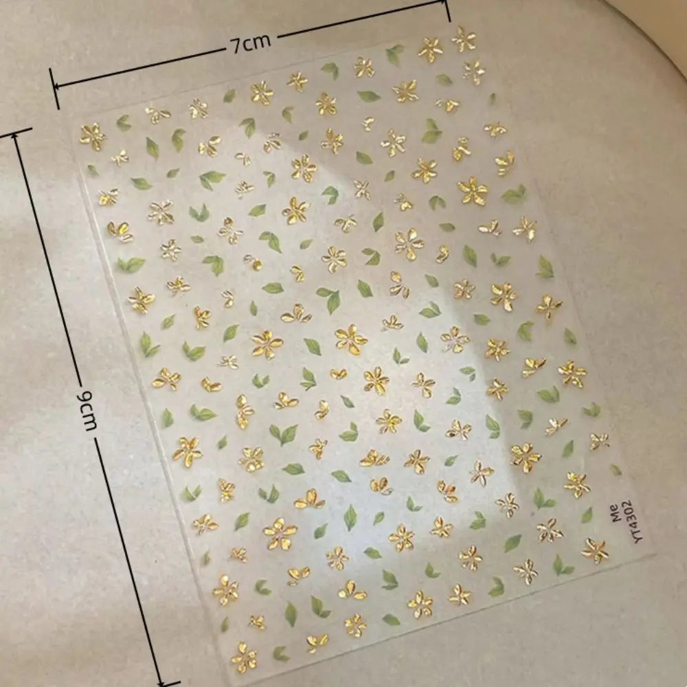 Golden Leaf Nail Sticker Bronzing Spring Flowers Adhesive Cup Stickers Five Petal Flower Backing Blossom Decal Nail Art Sticker Zpaxo